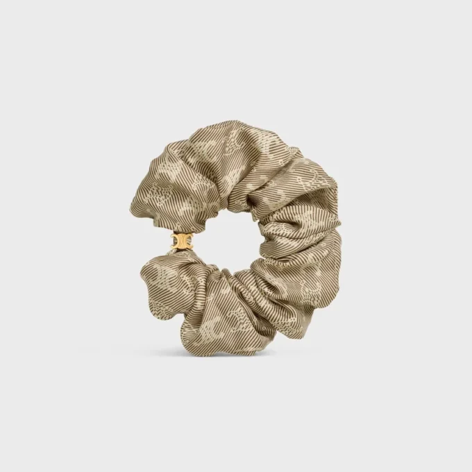 CELINE Triomphe Diagonale scrunchy van zijde en messing met gouden afwerking