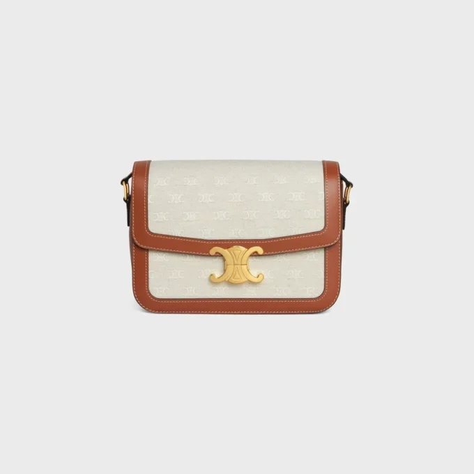 Classique Triomphe-tas van textiel met Triomphe-patroon en kalfsleer