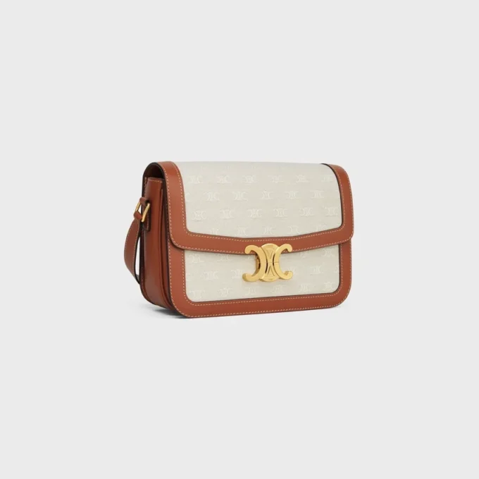Classique Triomphe-tas van textiel met Triomphe-patroon en kalfsleer