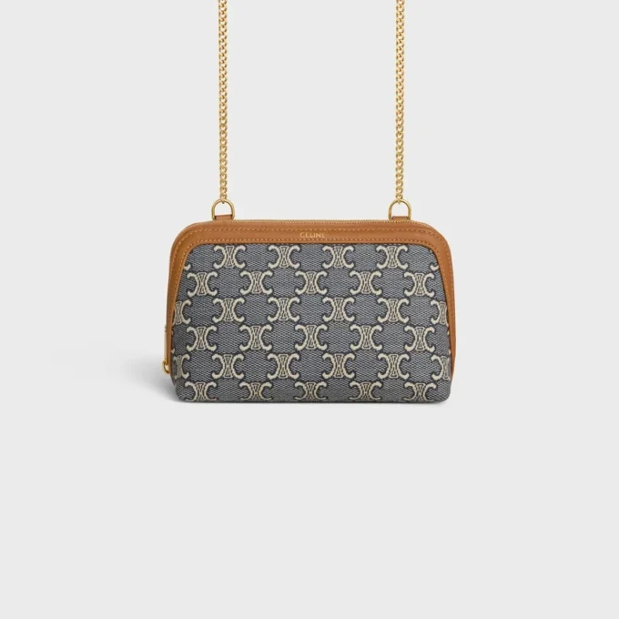 Clutch met ketting in Jacquard Triomphe All Over