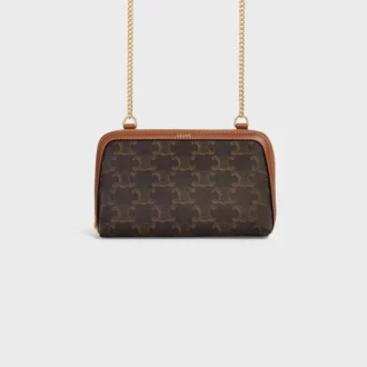 Clutch met ketting in Triomphe Canvas en lamsleer