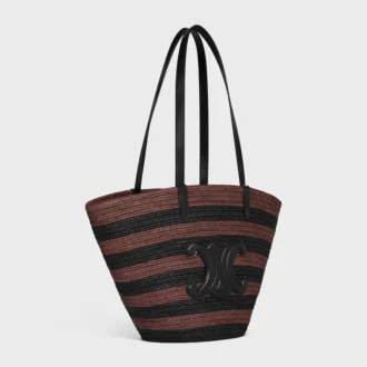 Couffin CELINE Classic Panier van gestreept raffia en kalfsleer