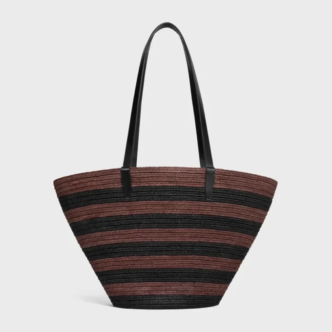 Couffin CELINE Classic Panier van gestreept raffia en kalfsleer