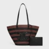 Couffin CELINE Classic Panier van gestreept raffia en kalfsleer