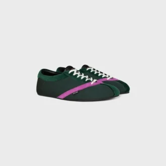 De platte sneaker in grosgrain, fluweel, suède kalfsleer en lamsleer
