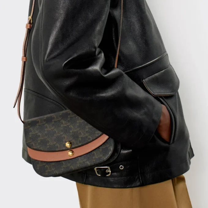 Duo-portemonnee met riem van Triomphe Canvas en kalfsleer