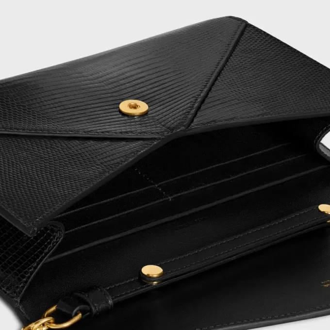 Envelopportemonnee met ketting in lizard