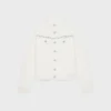 Geborduurd truckerjack van wit denim met raw wash