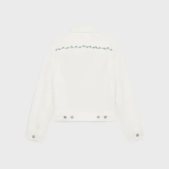 Geborduurd truckerjack van wit denim met raw wash