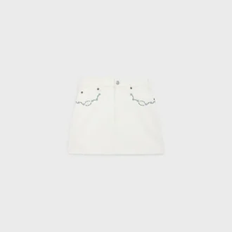 Geborduurde minirok van wit denim met raw wash