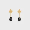 Green Thumb Leaf-oorbel in onyx en messing met gouden afwerking