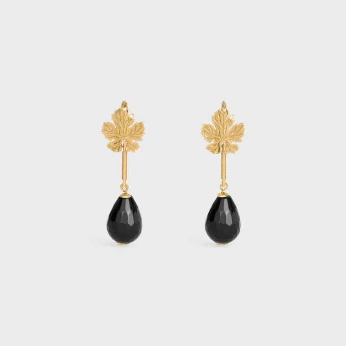 Green Thumb Leaf-oorbel in onyx en messing met gouden afwerking