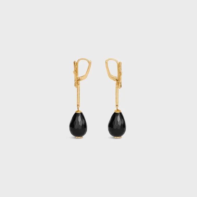 Green Thumb Leaf-oorbel in onyx en messing met gouden afwerking