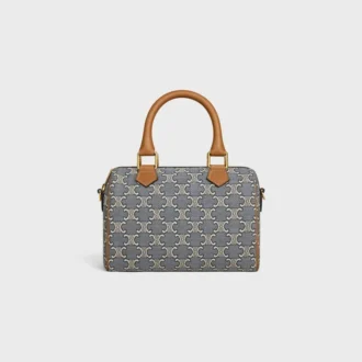Kleine Boston-tas in Triomphe-jacquard en kalfsleer