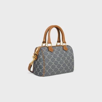 Kleine Boston-tas in Triomphe-jacquard en kalfsleer