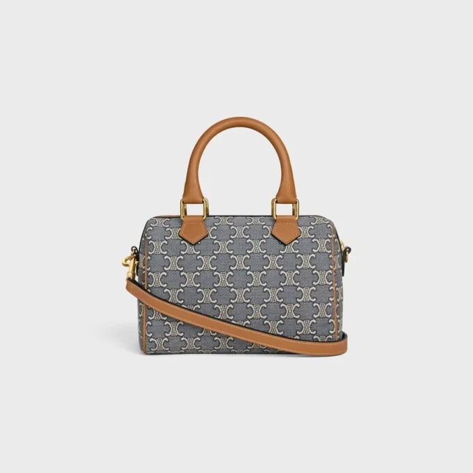 Kleine Boston-tas in Triomphe-jacquard en kalfsleer