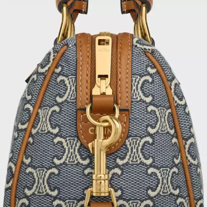 Kleine Boston-tas in Triomphe-jacquard en kalfsleer