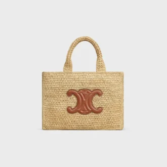 Kleine Cabas Thais van raffia en kalfsleer