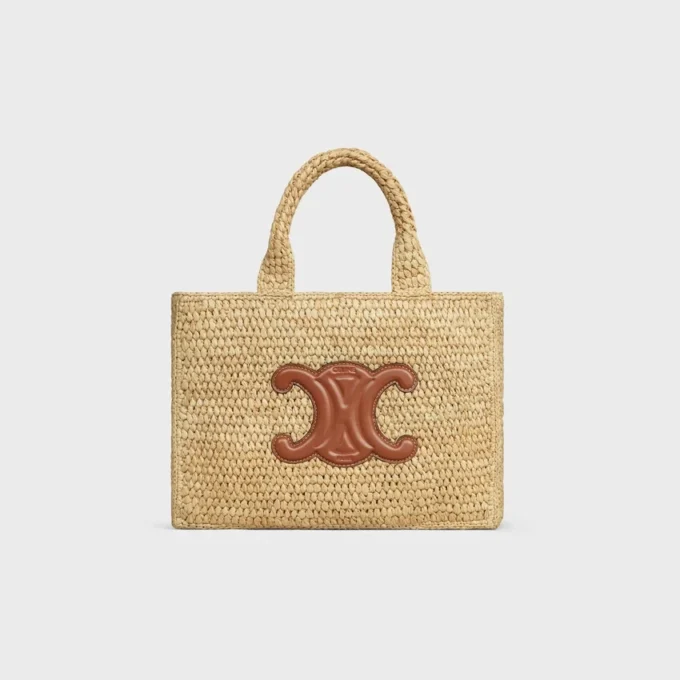 Kleine Cabas Thais van raffia en kalfsleer