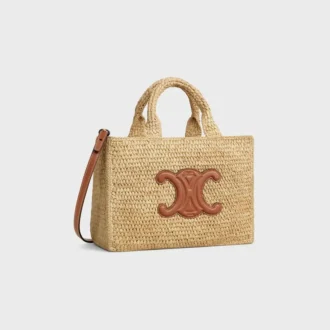 Kleine Cabas Thais van raffia en kalfsleer