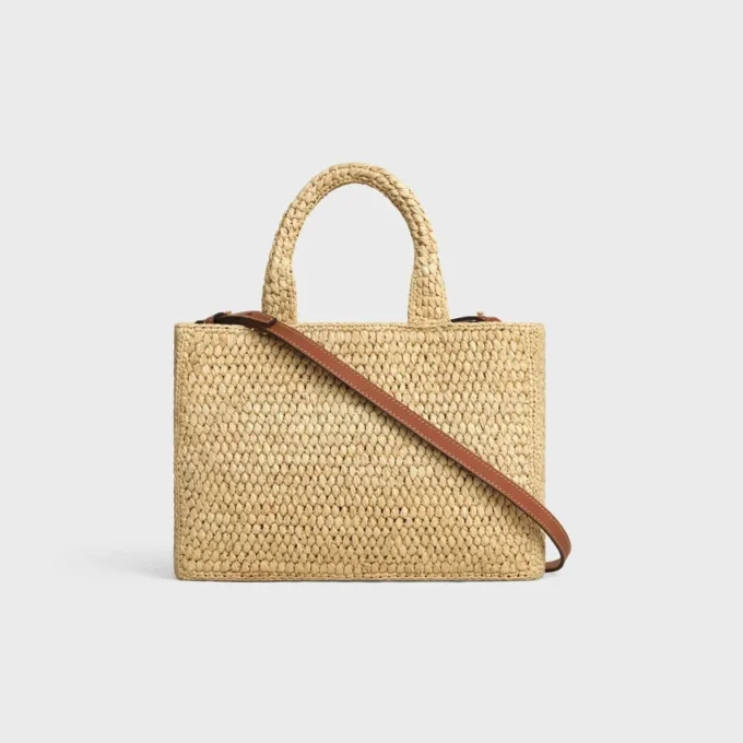 Kleine Cabas Thais van raffia en kalfsleer