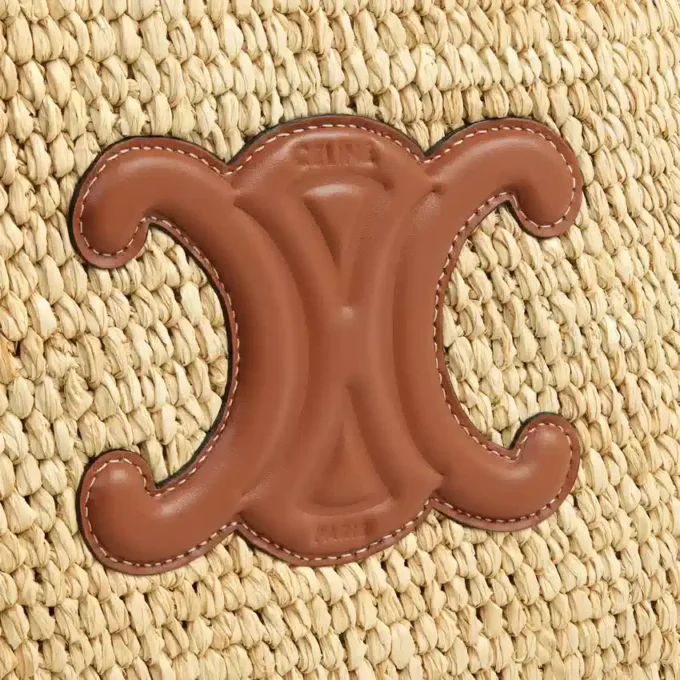 Kleine Cabas Thais van raffia en kalfsleer