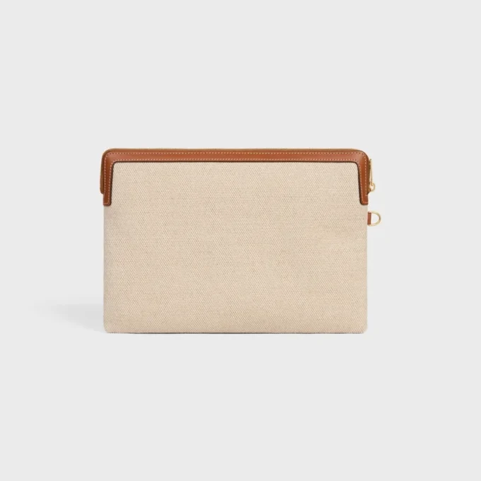 Kleine tas met riem van textiel met geborduurd anker en kalfsleer