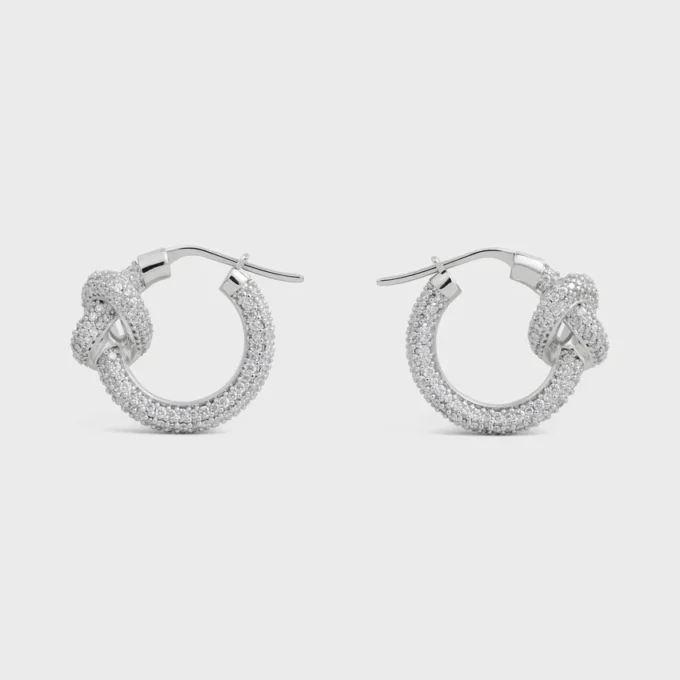Knot Sparkle Hoops in strass en messing met rhodiumafwerking