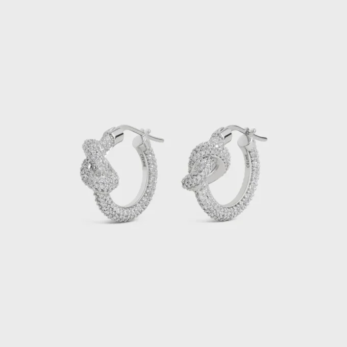 Knot Sparkle Hoops in strass en messing met rhodiumafwerking