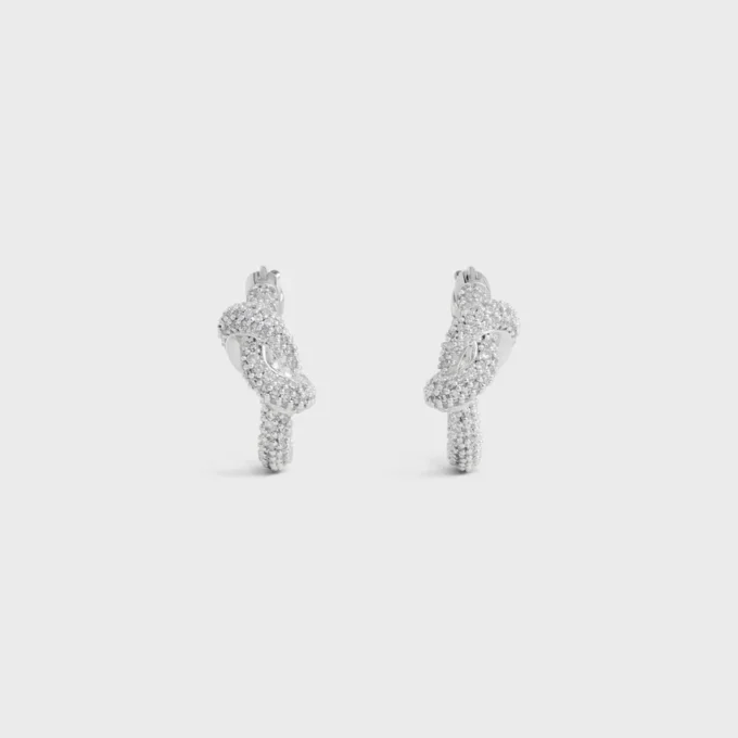 Knot Sparkle Hoops in strass en messing met rhodiumafwerking