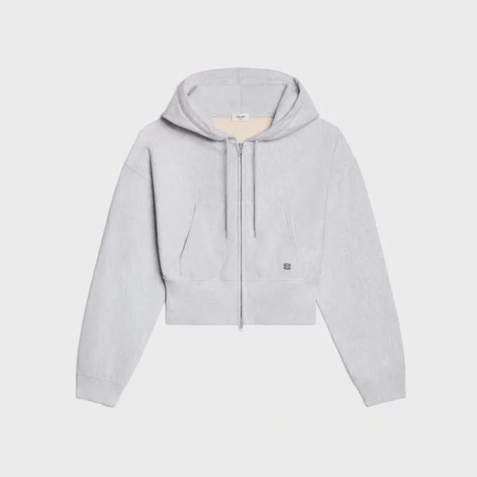 Korte hoodie met ritssluiting van katoenfleece