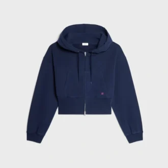 Korte hoodie met ritssluiting van katoenfleece