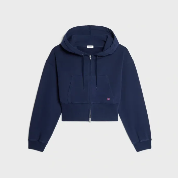 Korte hoodie met ritssluiting van katoenfleece