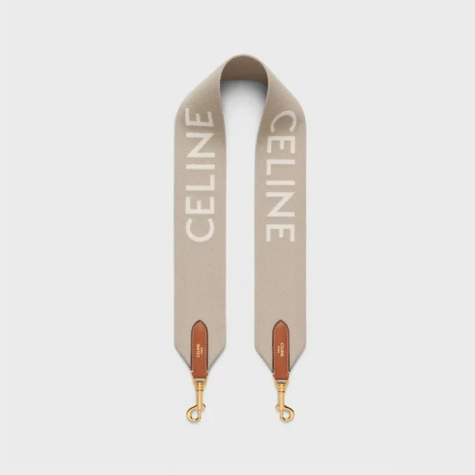 Korte riem van wol met CELINE-jacquard en gouden afwerking