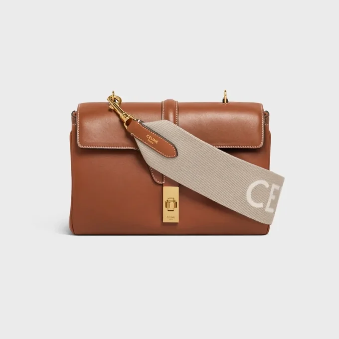 Korte riem van wol met CELINE-jacquard en gouden afwerking