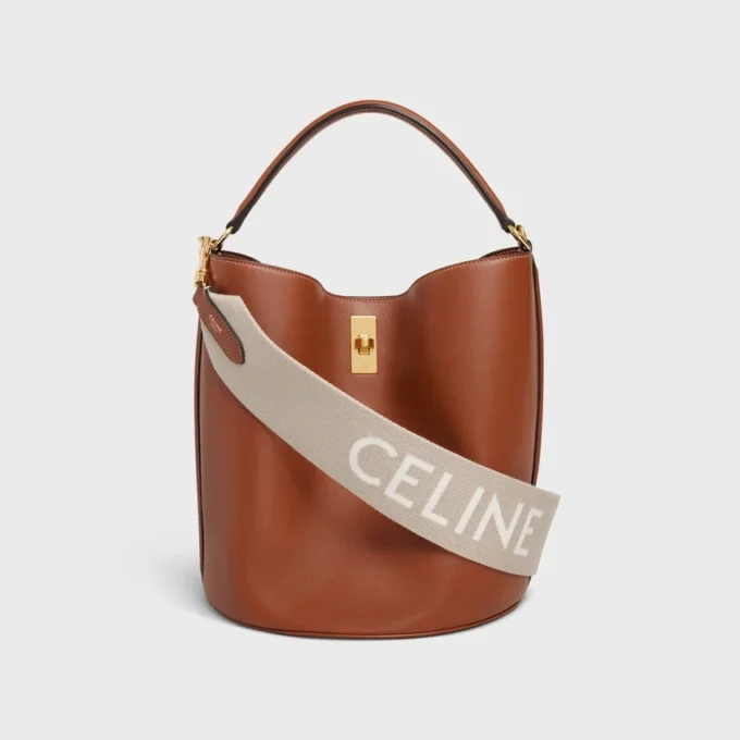 Korte riem van wol met CELINE-jacquard en gouden afwerking