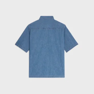 Kortmouwshirt van katoendenim