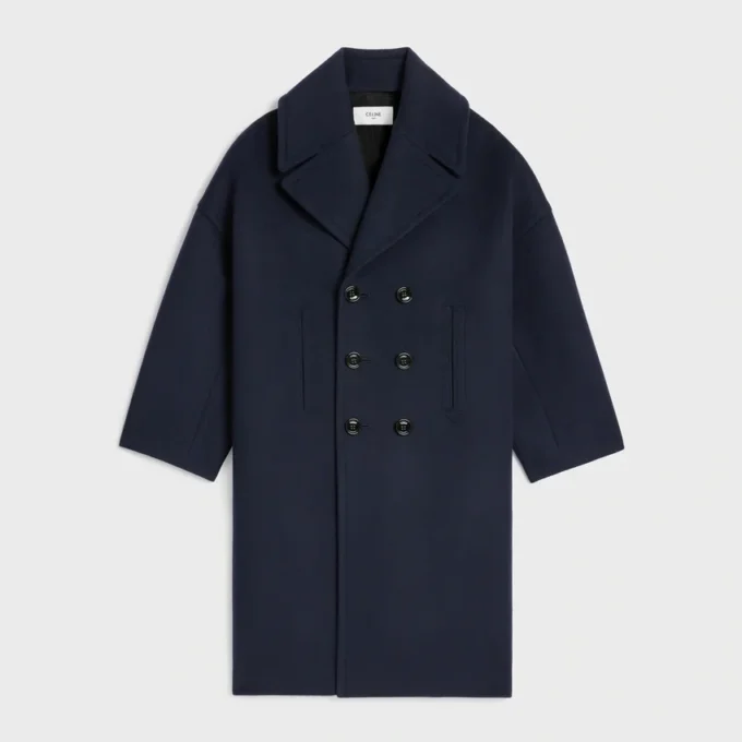 Lange peacoat van wolvilt