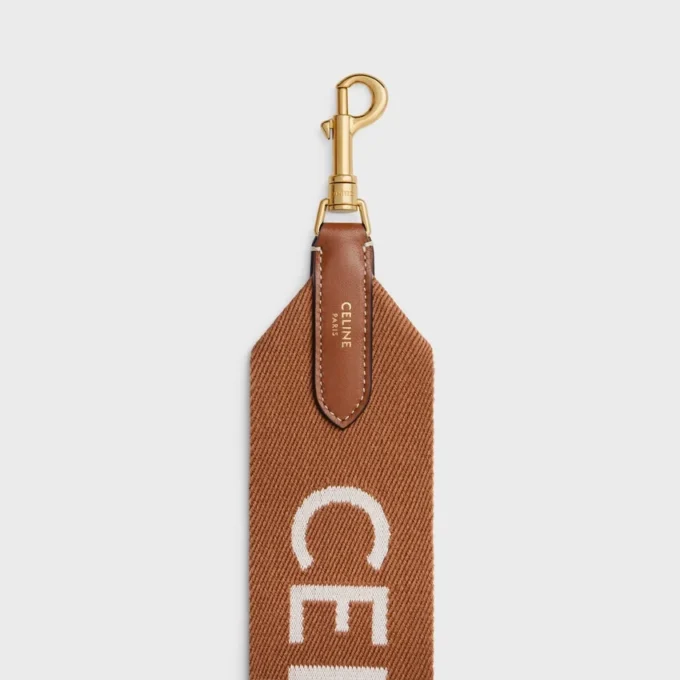 Lange riem van wol met CELINE-jacquard en gouden afwerking