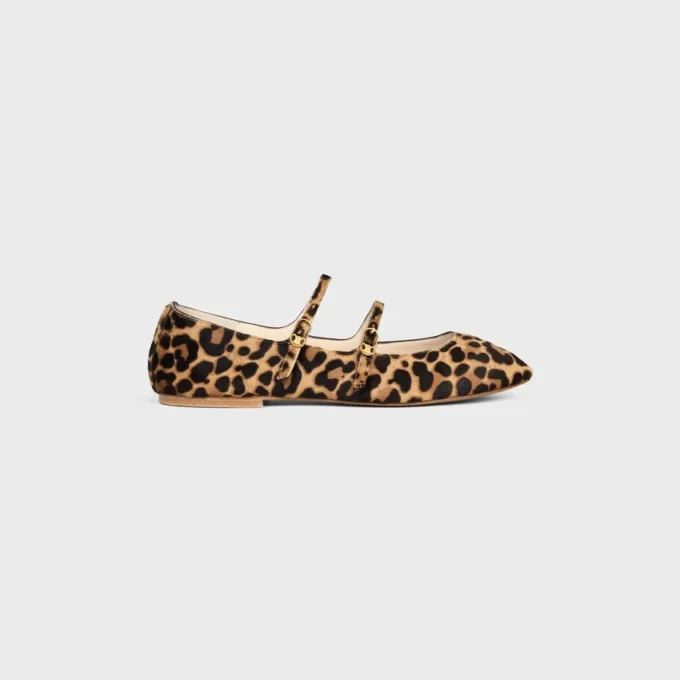 Les Ballerines CELINE Ballerina met dubbele bandjes  in luipaardprint van harig kalfsleer