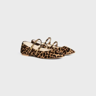 Les Ballerines CELINE Ballerina met dubbele bandjes  in luipaardprint van harig kalfsleer