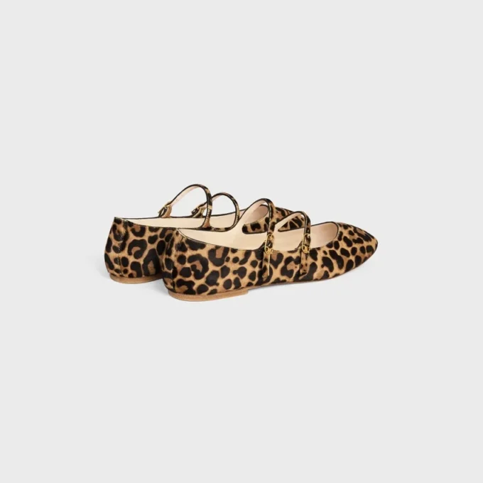 Les Ballerines CELINE Ballerina met dubbele bandjes  in luipaardprint van harig kalfsleer