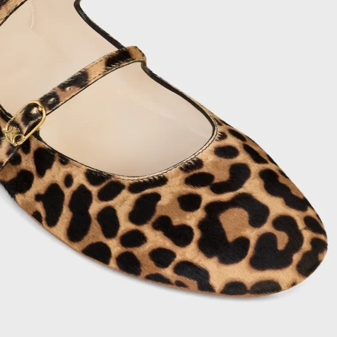 Les Ballerines CELINE Ballerina met dubbele bandjes  in luipaardprint van harig kalfsleer