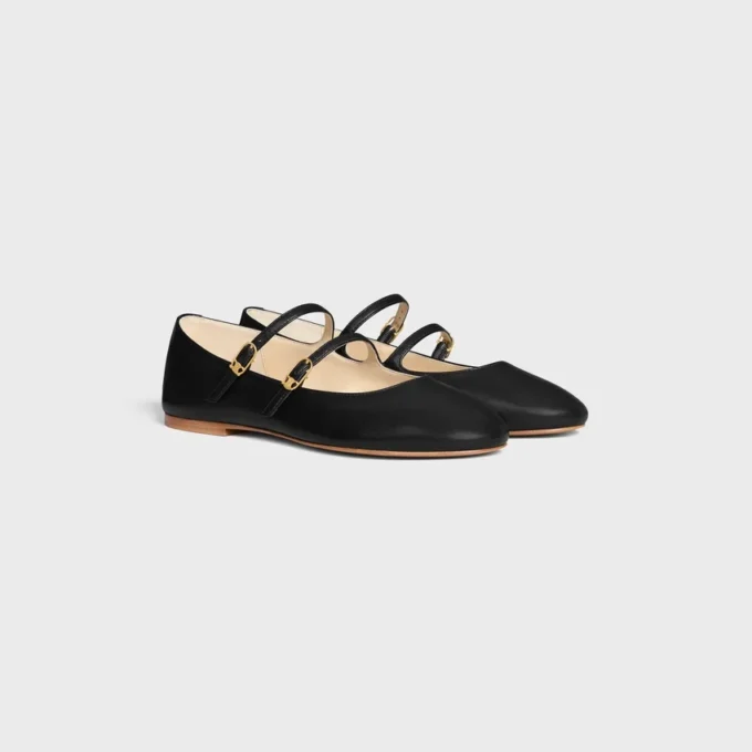 Les Ballerines CELINE met dubbele bandjes van lamsleer