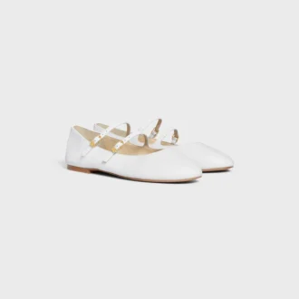 Les Ballerines CELINE met dubbele bandjes van lamsleer