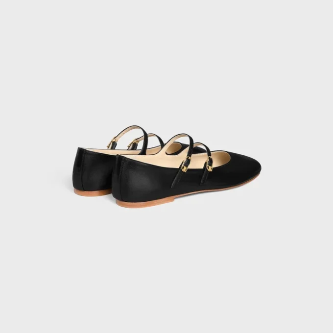 Les Ballerines CELINE met dubbele bandjes van lamsleer
