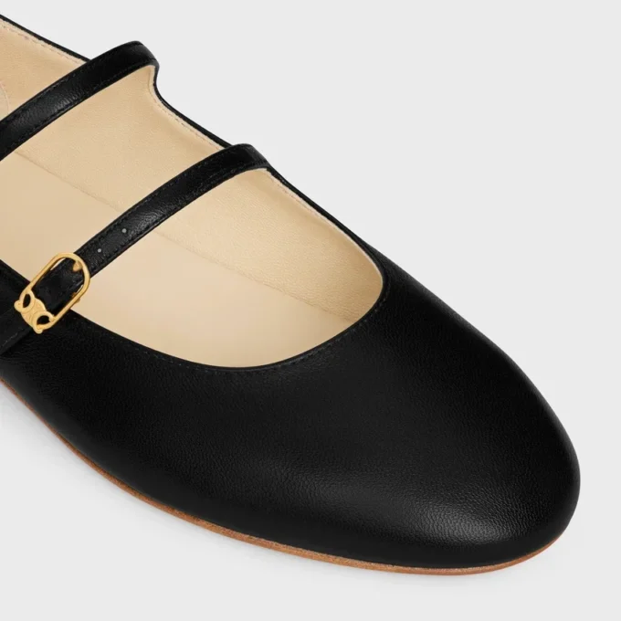 Les Ballerines CELINE met dubbele bandjes van lamsleer