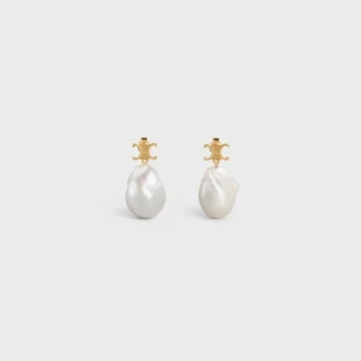 Les Perles CELINE Baroque oorbellen van messing met gouden afwerking en gekweekte parels