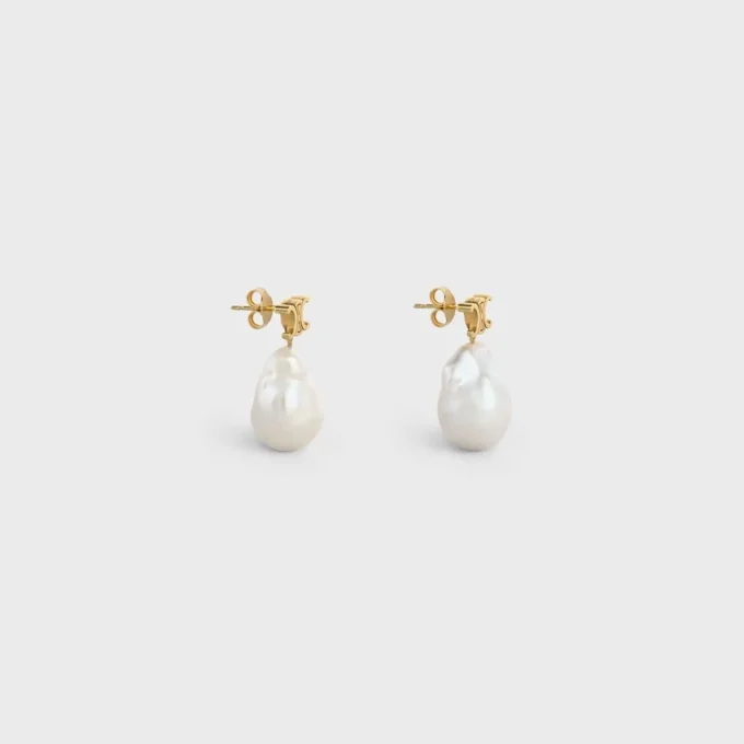 Les Perles CELINE Baroque oorbellen van messing met gouden afwerking en gekweekte parels