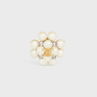 Les Perles CELINE-broche van strass, harsparels, messing met gouden afwerking en staal